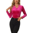 thumbnail image 1 of INSPIRE CHIC Blouse en Velours Col en V Manches Longues pour Femmes G Rose Vif, 1 of 6