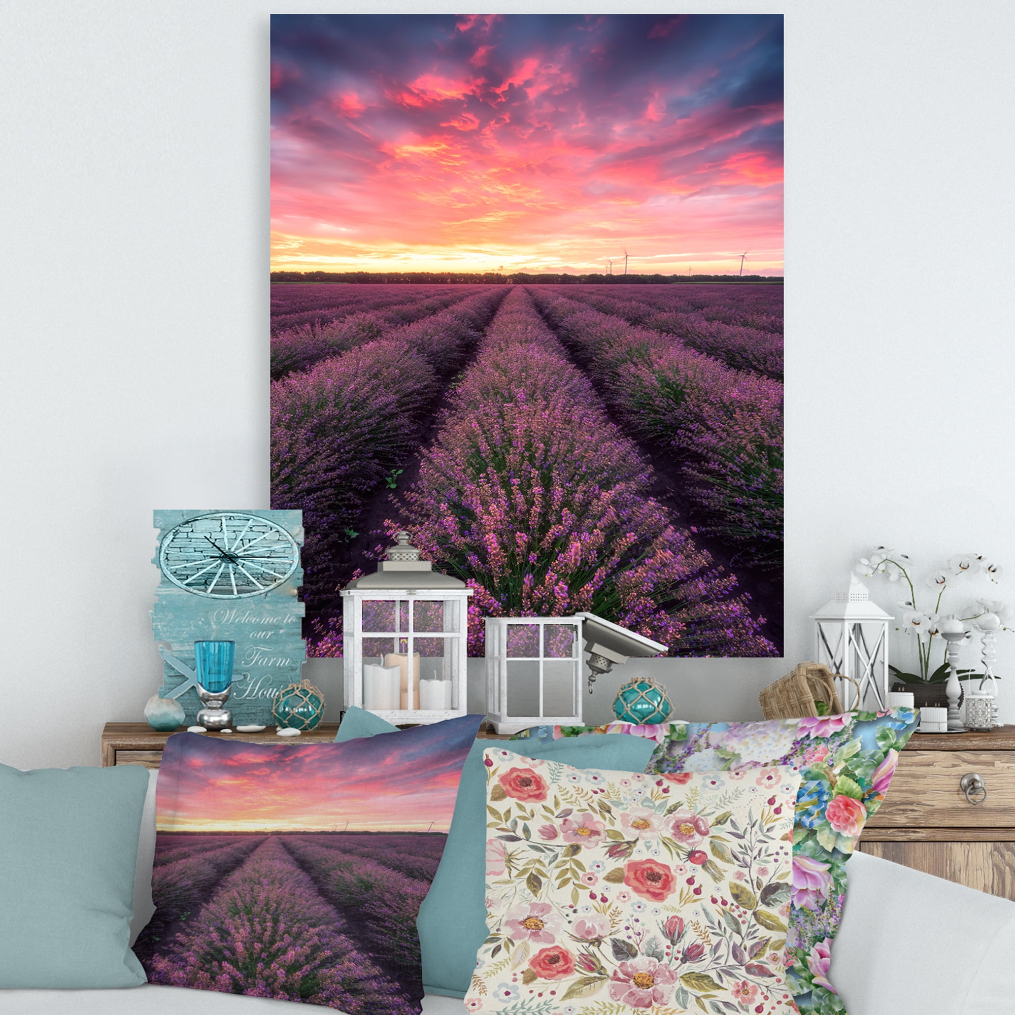 Dramatic Clouds and Sunrise Over Lavender Field XIV 8 in x 12 in Photography Canvas Art Print, by Designart