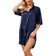 thumbnail image 2 of Anygrew Womens Nightgown Satin Button Down 3/4 Sleeve Sleepshirt Boyfriend Notch Collar Nightshirt Sleepwear, 2 of 7