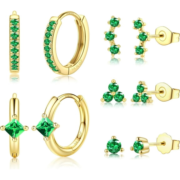 5 Pairs 14K Gold  Plated Filled Hoop Earrings Post Cubic Zirconia Studs Earrings for Women Trendy Cartilage Earrings Huggie Hoop Earrings Set for Multiple Piercings