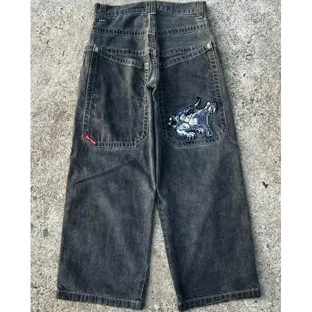 Pantalones vaqueros holgados Retro de Hip-hop americano para mujer, pantalones de pierna ancha de cintura alta Y2K Harajuku, pantalones góticos de calle para hombre, nuevo, 2024