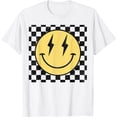 thumbnail image 1 of Retro Happy Face Shirt Checkered Pattern Smile Face Trendy T-Shirt - White - M, 1 of 2