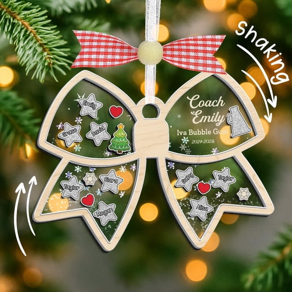Personalized Cheer Bow Shaker Ornament – Custom Christmas Gift for Cheer Coach, Team Keepsake, 2024 Holiday Decor