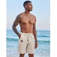 thumbnail image 2 of Pantalones cortos COOFANDY de lino casual para hombre, cintura elástica, color caqui, talla L, 2 of 6