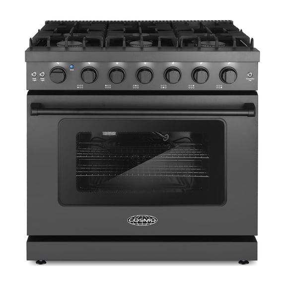 Cosmo 36 in. Haven Collection 6 cu. ft. Gas Range, 6 Burners, Convection Oven, Knob LEDs, Matte Black