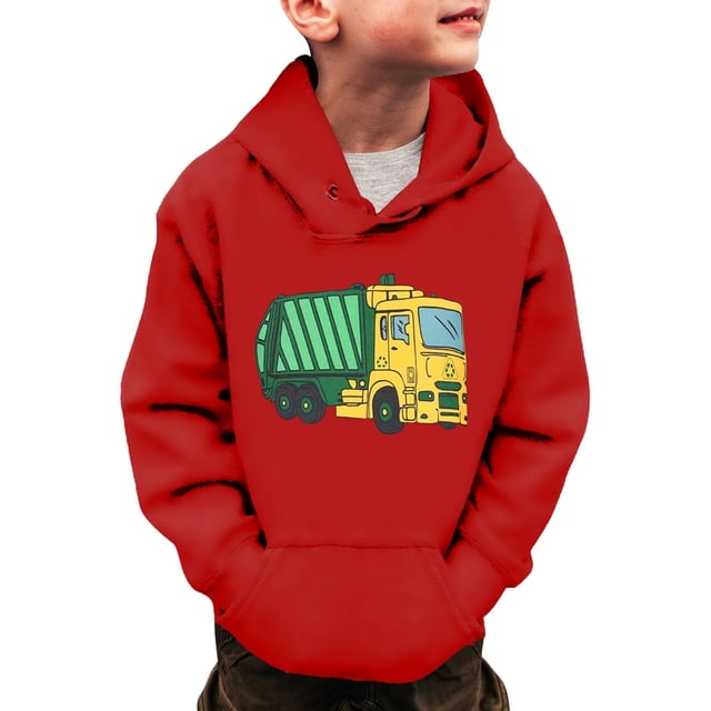 PMVFHDE Chandail à Col Rond Garçons Filles Camions Chandails Manches Longues à Capuche Chandail à Enfiler Tout-Petits Enfants Hiver Chaud Chemise Chandail Hauts 3 14ans Rouge 110