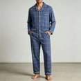 thumbnail image 4 of Ecqkame Cotton Pajamas for Men Set Plaid Long Sleeve Lapel Button Down Tops Elastic Waist Pants Casual Comfy 2 Piece Sleepwear Sets Navy XXL, 4 of 6