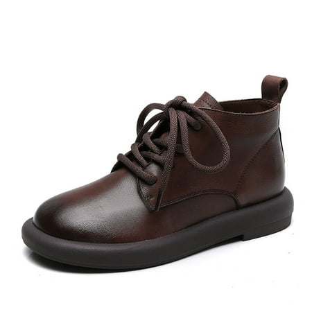 

Women‘s Flat Ankle Boots Solid Color Lace Up Round Toe Shoes Casual Soft-sole Shoes