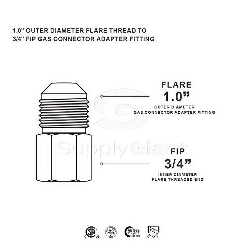 Supply Giant Supply Giant "Flextron Ftgf-01F34 1"" Outer Diameter Flare Thread To 3/4"" Fip Gas Connector Adapter Fitting", Stainless Steel (Guhg-03G56) Hose_Pipe_Fitting - image 2 of 3