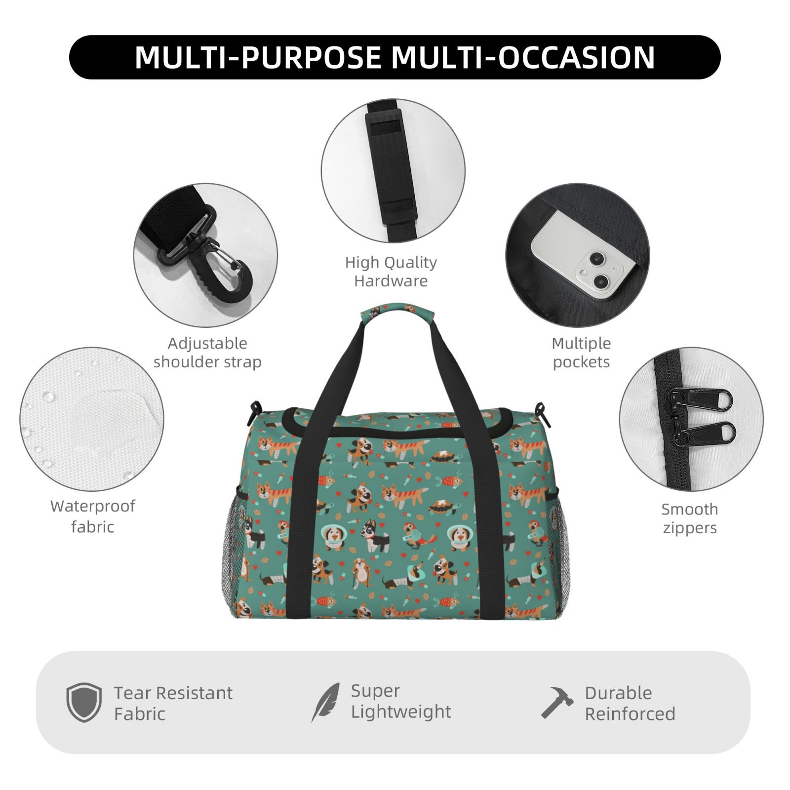 Fuzoiu Veterinary Clinics Print Travel Duffle Bag,Carry On Tote Bags,Duffel Bag,Sport Gym Bag, Hospital Bag for Labor and Delivery, Overnight Bag,Luggage Bag