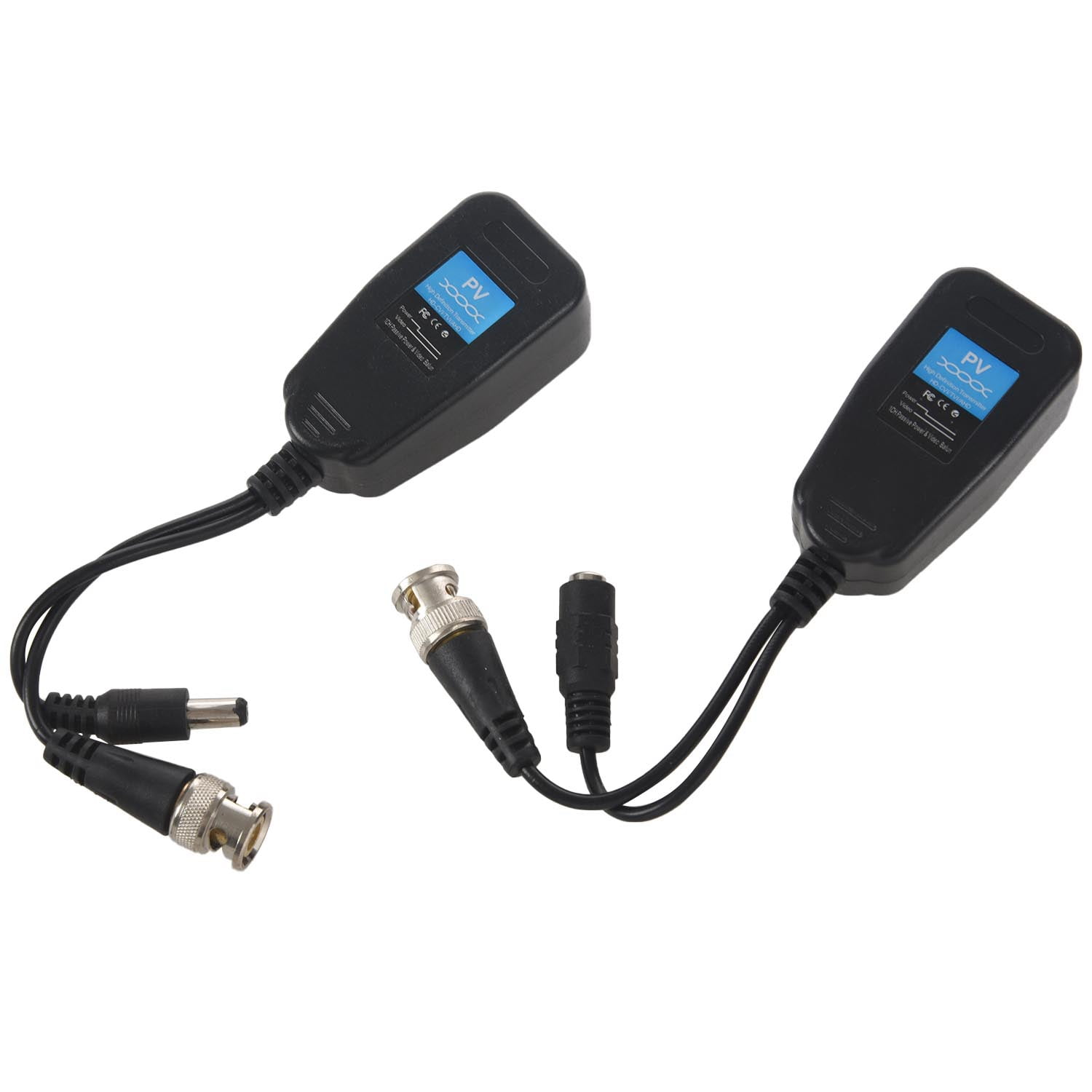 1 Pair Passive Video Balun RJ45 To BNC Converter with Power Connectors 