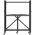 thumbnail image 1 of KFFKFF 3-Tier Foldable Storage Shelf, 28W x 13D x 36H Inch Folding Metal Rack Shelving Unit, No Assembly Organizer Shelf with 5 Wheels & 4 Hooks for Pantry, Black, 1 of 8