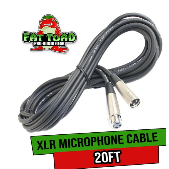 Fat Toad XLR Microphone Cable - 20 ft Professional Pro Audio Mic Cord Patch with Lo-Z Connector - 24 AWG Shielded Wire and Balanced for Impeccable Recording Studio Mixer Live Sound Stage Gear