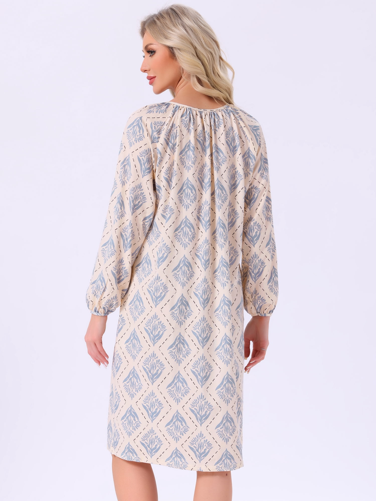 DARING DIVA Women's Long Sleeve Nightgown with Pocket M Blue
