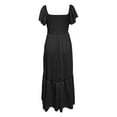 thumbnail image 5 of MIXUE Summer Dresses for Women Solid Color Square Collar Short Sleeve Smock Pockets Maxi Dress Holiday Wear,Black,M, 5 of 5