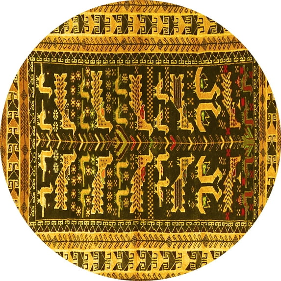 Ahgly Company Machine Washable Indoor Round Persian Yellow Traditional Area Rugs, 6' Round
