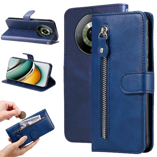 Estuche de Cuero PU con Cierre para Realme 11 Pro Plus , Funda Protectora con Billetera y Correa