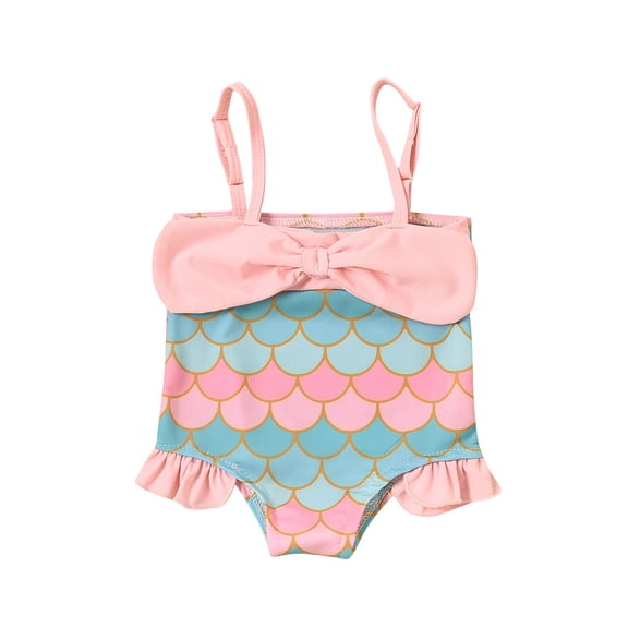 TUOBARR Infant Baby Girls Mermaid Squama Print Suspender Swimwear Swimsuit Beach Suit Pink (0-18Months)