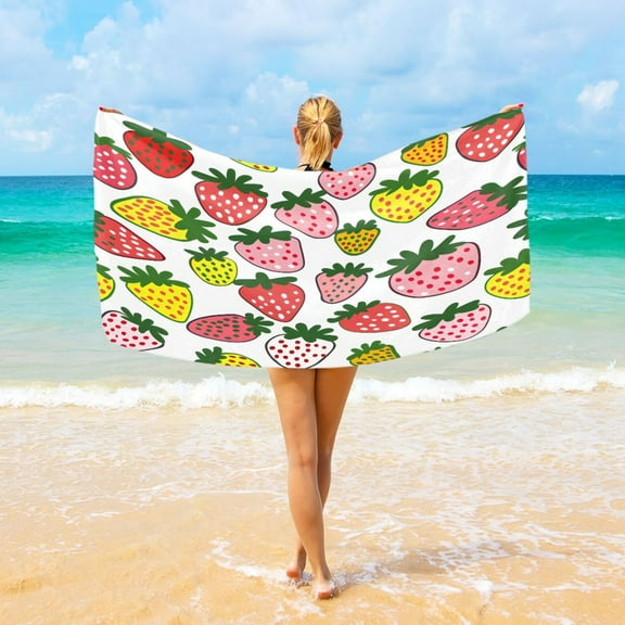 Ryvnso Cute Strawberry Oversized Beach Towel Microfiber Bath Blankets Swimming Fitness 37" x 74"