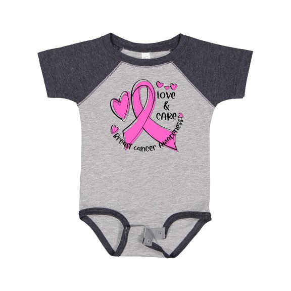 Inktastic Love, Care, Cure Breast Cancer Awareness Pink Ribbon Boys or Girls Baby Bodysuit