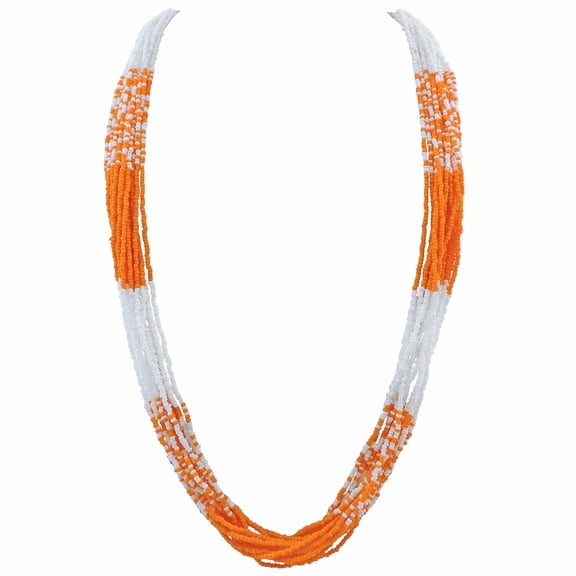 Bocar Long Multiple Row Handmade Mix Color Beaded Statement Necklace Women(NK_10647_Orange)