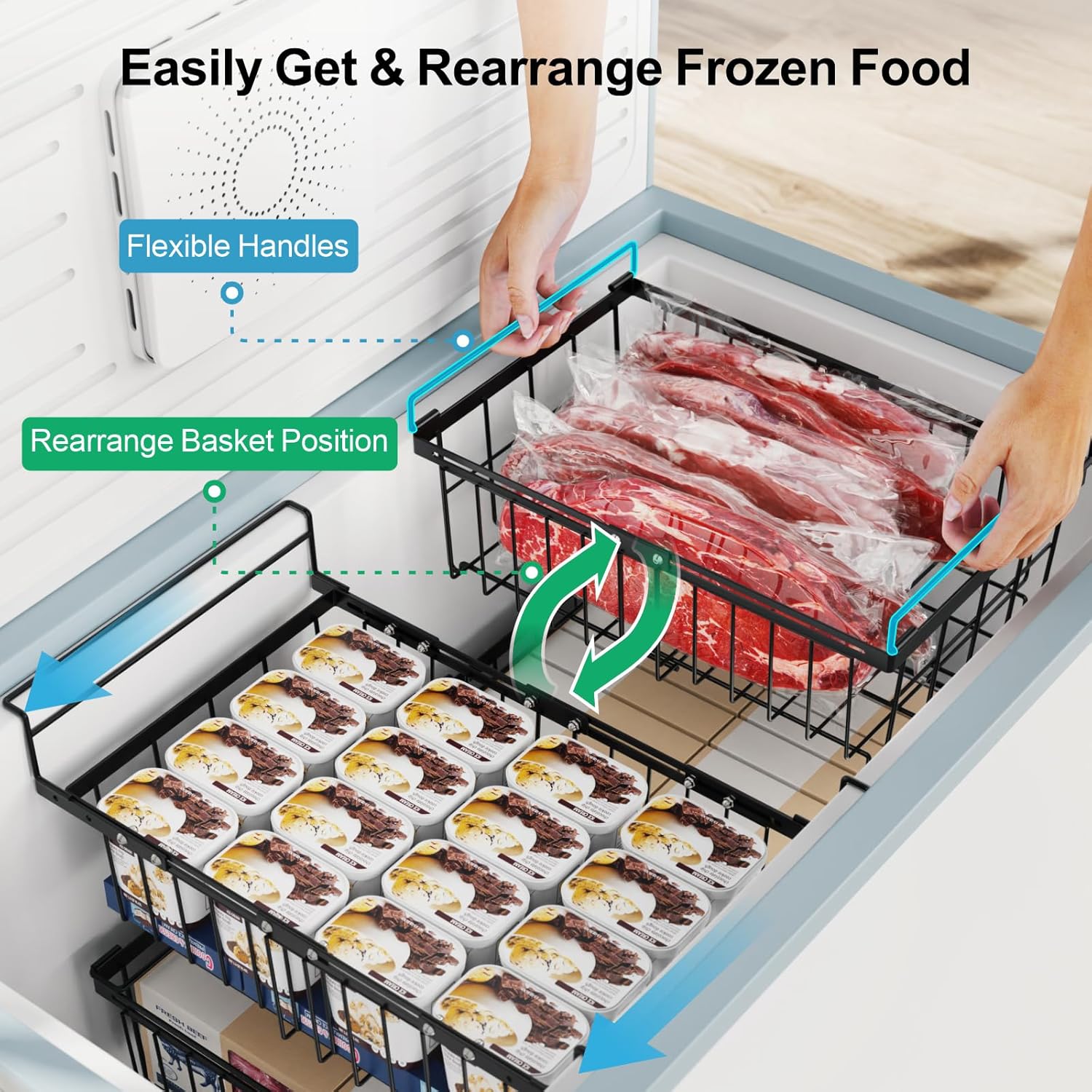 Large Chest Freezer Organizer Bins Fit 10 to 20 Cu.FT Deep Freezer, 2