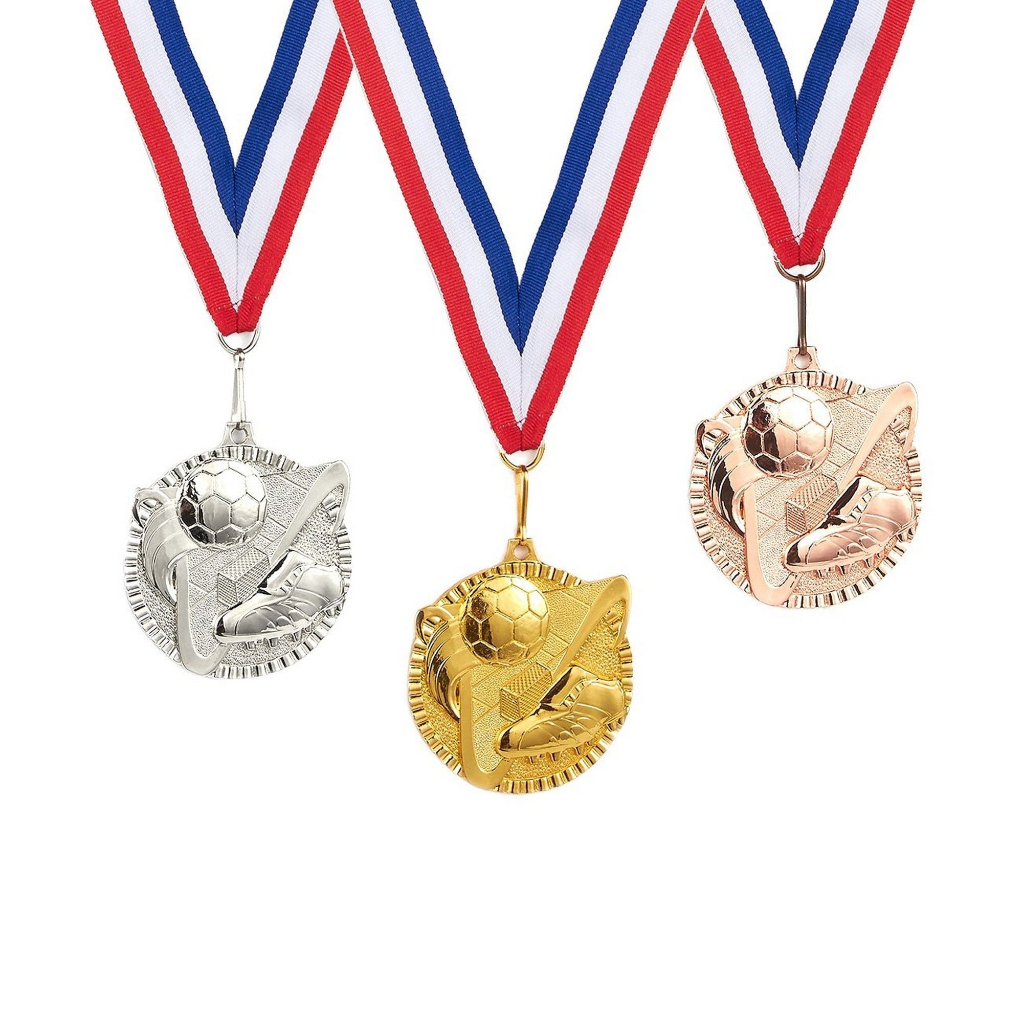 3Piece Award Medals Set Metal Olympic Style Soccer Gold, Silver, Bronze Medals for Sports