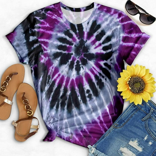 ICHUANYI Clearance Fashion Woman Causal Printing Round Neck Blouse Short Sleeve T-Shirt Summer Tops(Purple, XXL) ICHUANYI WER2023081106718
