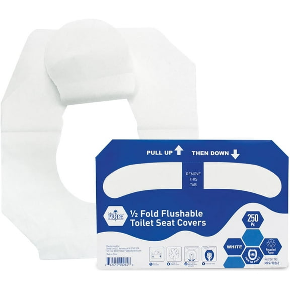 MED PRIDE Flushable Toilet Seat Covers, Disposable Half-Fold Liners, 250 pack Septic Safe, White Paper, Travel Use