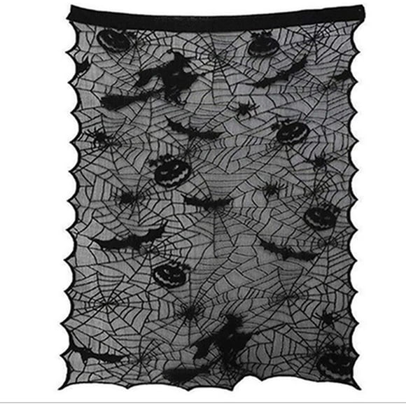 Lonbiaci Spider Web Lace Curtains Halloween Witches Bats Pumpkin Pattern Home Window Decor Drapery