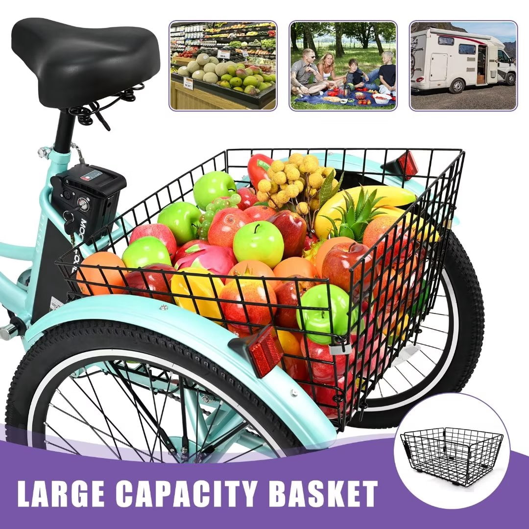 Docred 24'' Adult Electric Tricycles 3 Wheel Electric Bike, 15.5 mph 350W Electric Trikes for Seniors，7-Speed & 4 Adjustable Riding Modes Electric Tricycle with 36V Removable Lithium Battery
