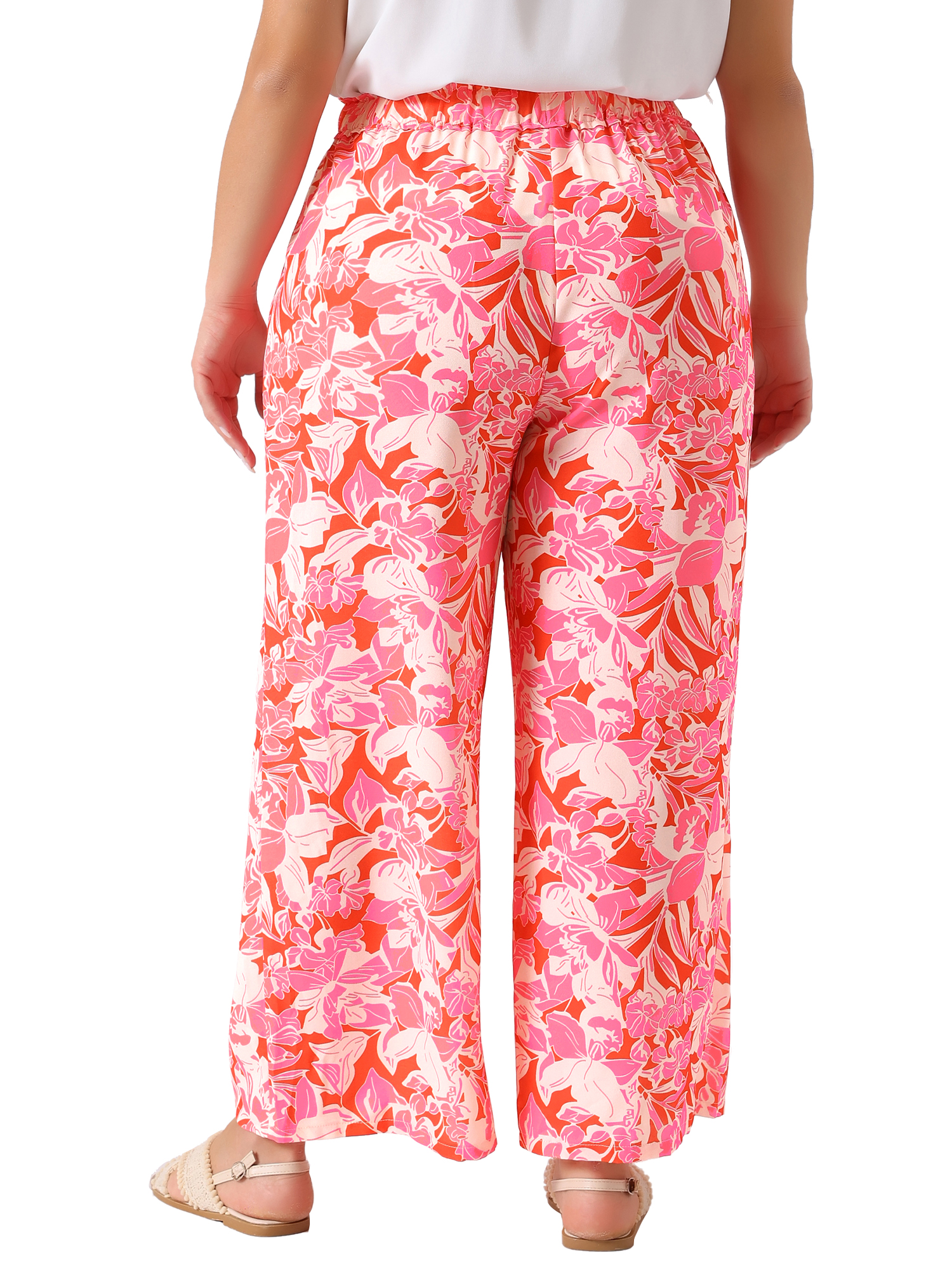 DARING DIVA Women's Plus Palazzo Pants Wide Leg Trousers with Pocket 2X Pink