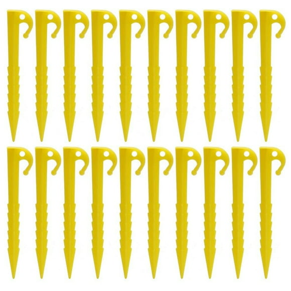 Lot de 20 Piquets de Tente en Plastique pour Sable, Chevilles de Sol avec Crochets, Toile Imperméable, Piquets de Camping Portatifs, Outils de Jardinage Ménagers, Jaune