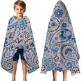 thumbnail image 3 of Blue Paisley and Floral Pattern Hooded Bath Towel，60"x35" for Ages 3 To 12 Kids, Quick Dry Lightweight Soft Microfiber Hood Beach Towel Cover Up for Kids, 3 of 7