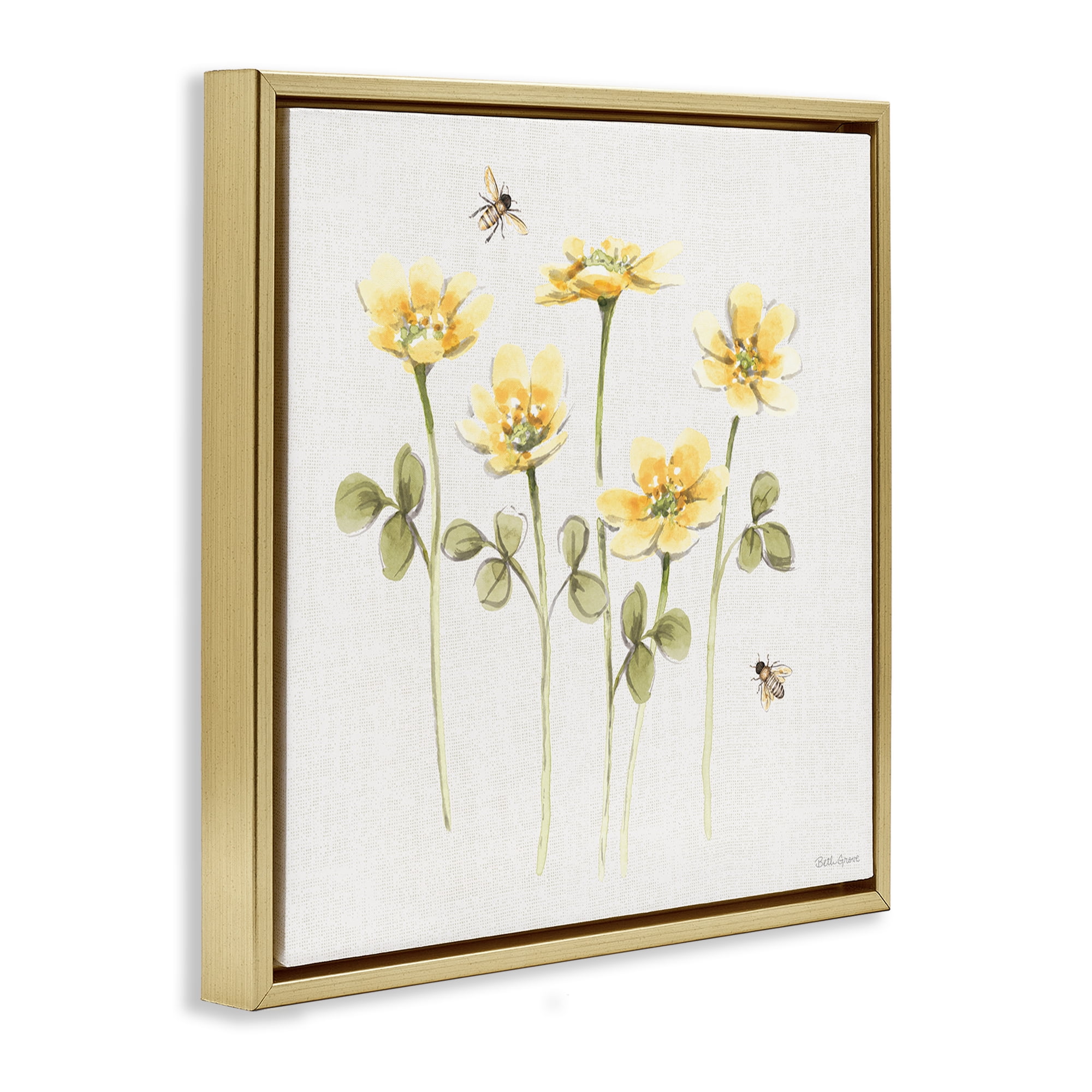 Stupell Industries Sweet Yellow Honey Flowers Gold Framed Floater Canvas Wall Art, design by Beth Grove