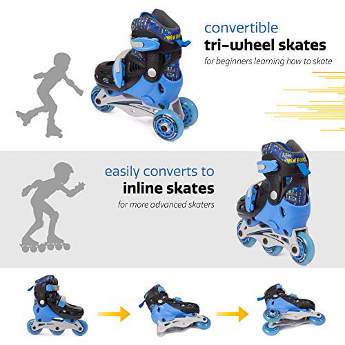 Tri Wheel Skate or Inline Skates New Bounce Premium 2 in 1 Convertible Roller Skate Junior Size 8-11