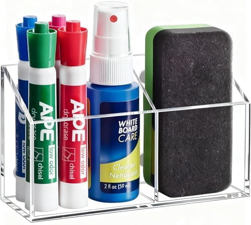 Magnetic Dry Erase Marker Holder for Whiteboard, Acrylic Magnet Pen Holder for Refrigerator Fridge, Marker Holder for Classroom Teacher, Pencil Cup, Office Accessories Decor, Locker Organizer