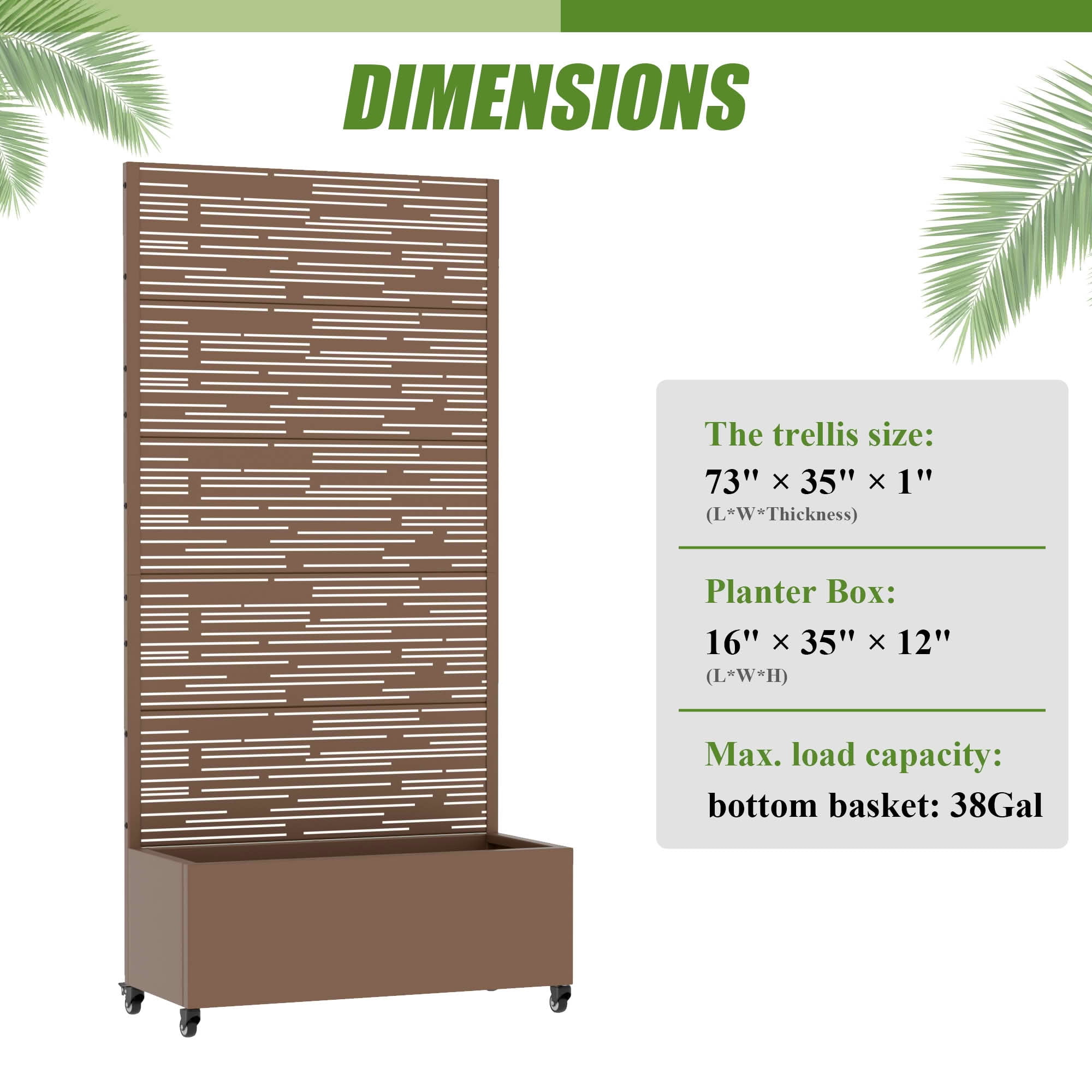 MAYEERTY 72X35" Metal Outdoor Brown Privacy Screen with Planter Box for Backyard & Garden, 5 Piece Set