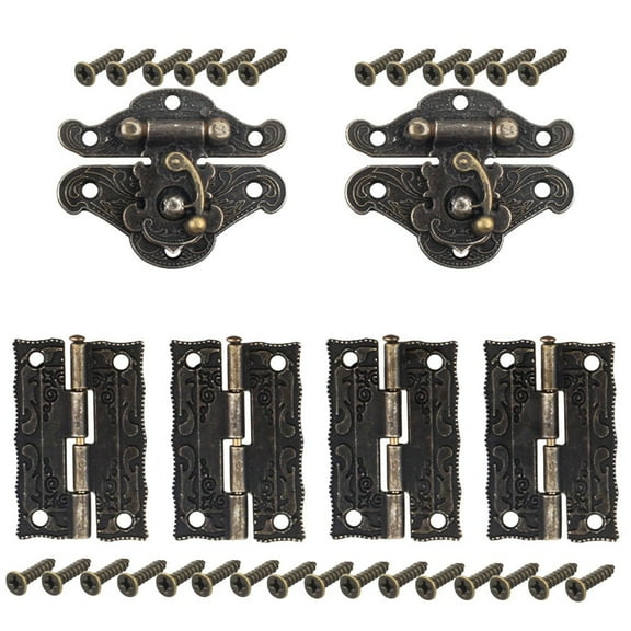 6 Pcs Cabinet Hinge Bronze Wooden Box Latch Hasp Hardware with Screws