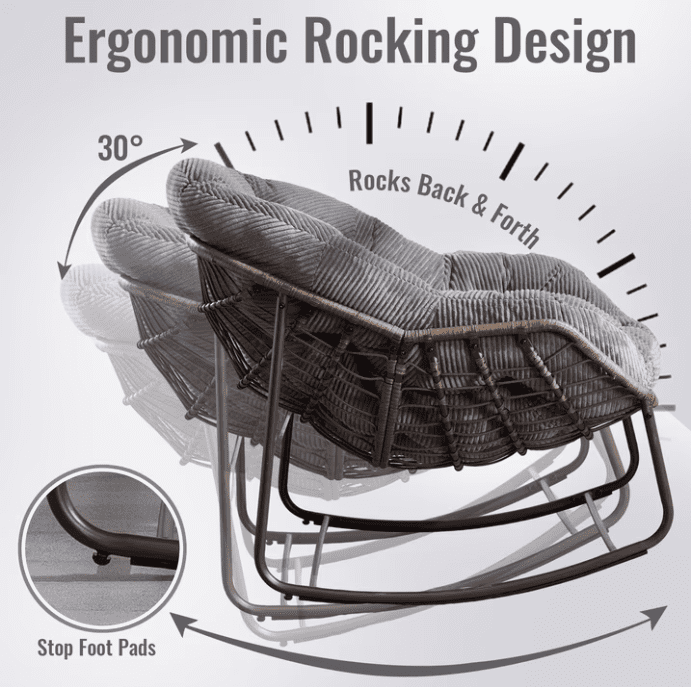 Outdoor Rocking Chair, Wicker Egg Rocking Chair Rattan Papasan Rocker with Thick Cushion