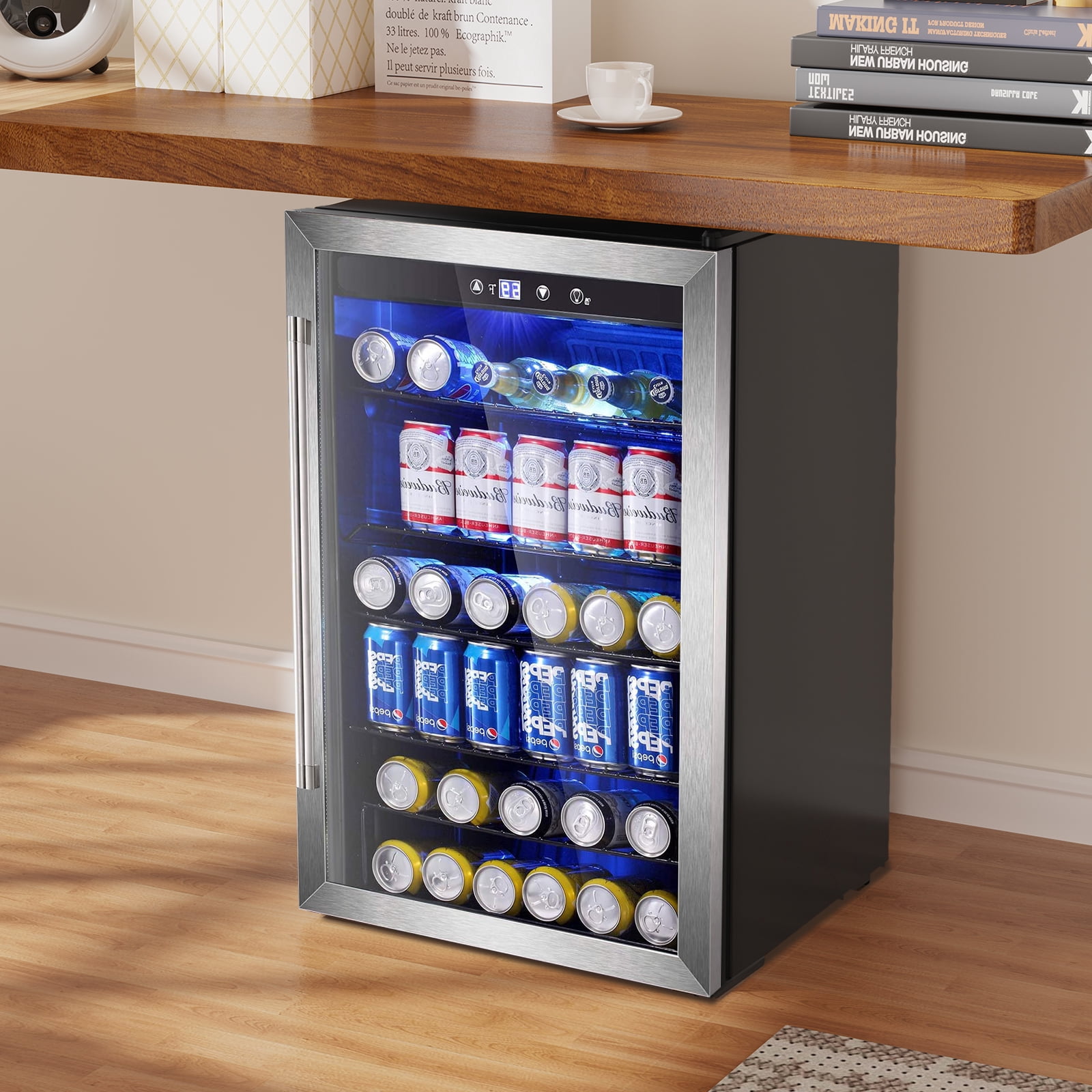 KNDKO 180 Can Beverage Refrigerator Cooler- 4.5Cu.Ft Glass Door Mini Fridge for Home, Office, Bar