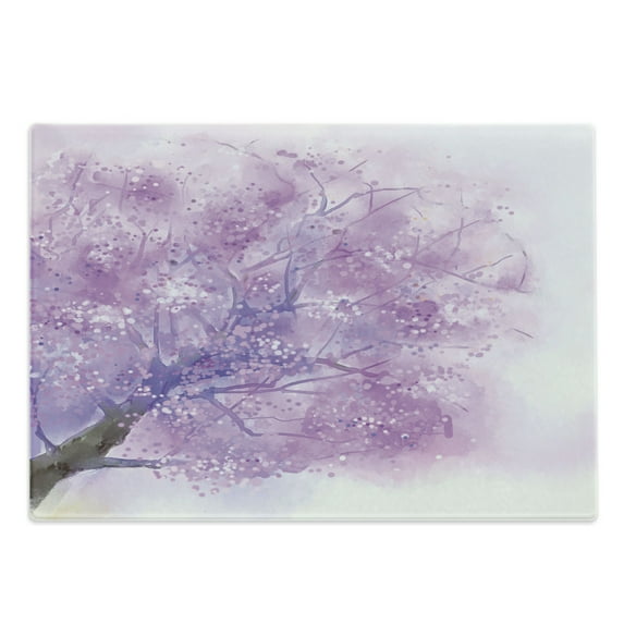 Flower Cutting Board, Dreamy Tree Body View Cloudy Details Love and Affection Valentines Inspired Motif, Decorative Tempered Glass Cutting and Serving Board, Large Size, Purple, by Ambesonne