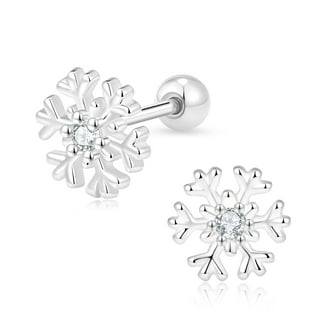 JO WISDOM Sterling Silver Snowflake Leverback Earrings | White & Blue CZ Drop Dangle Earrings | Hypoallergenic 925 Silver