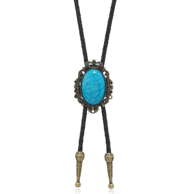 Vintage Turquoise Bolo Tie for Men Cool Pendant Necktie Western Cowboy Necklace Bolo Tie Music Concert Rodeos Neckwear combination