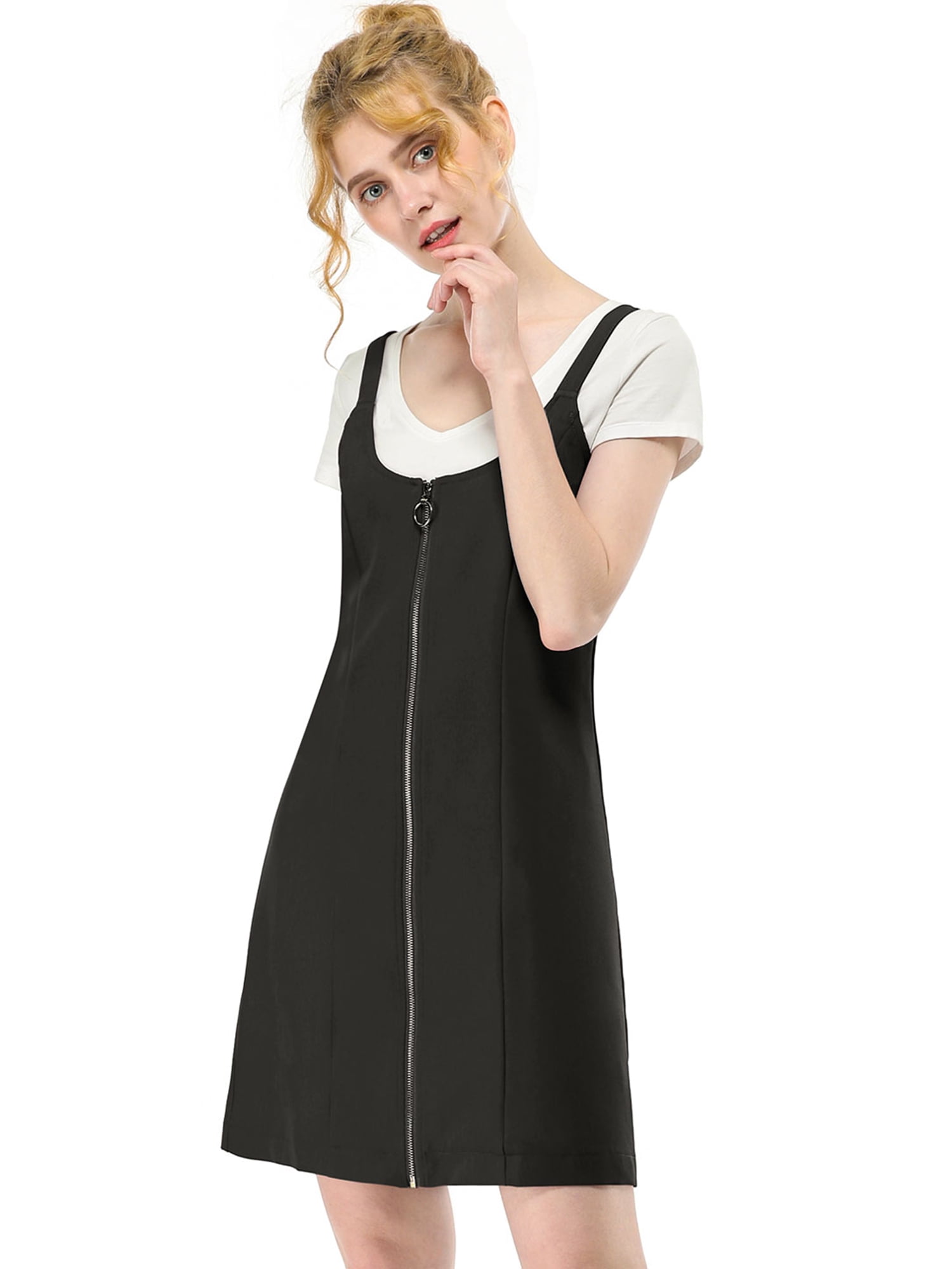 black zip up pinafore dress
