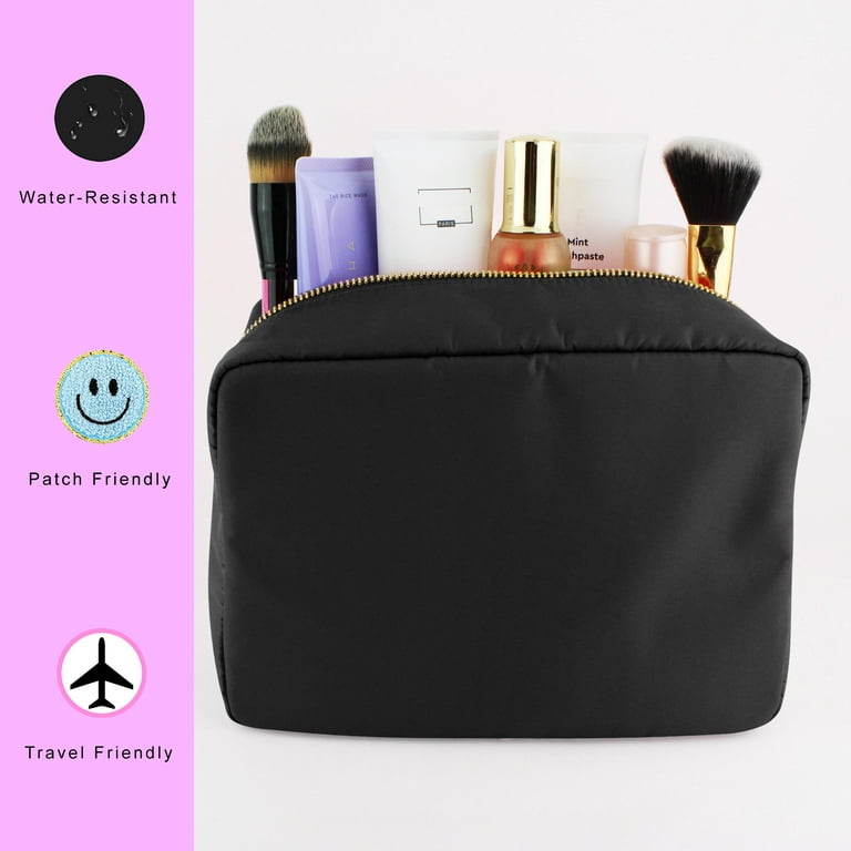 DANCOUR Makeup Bags for Women, Nylon Make Up Bags, Large Makeup Bag, Preppy Makeup Bag, Make Up Pouch Bags for Travel Toiletry Bag, Nylon Pouch