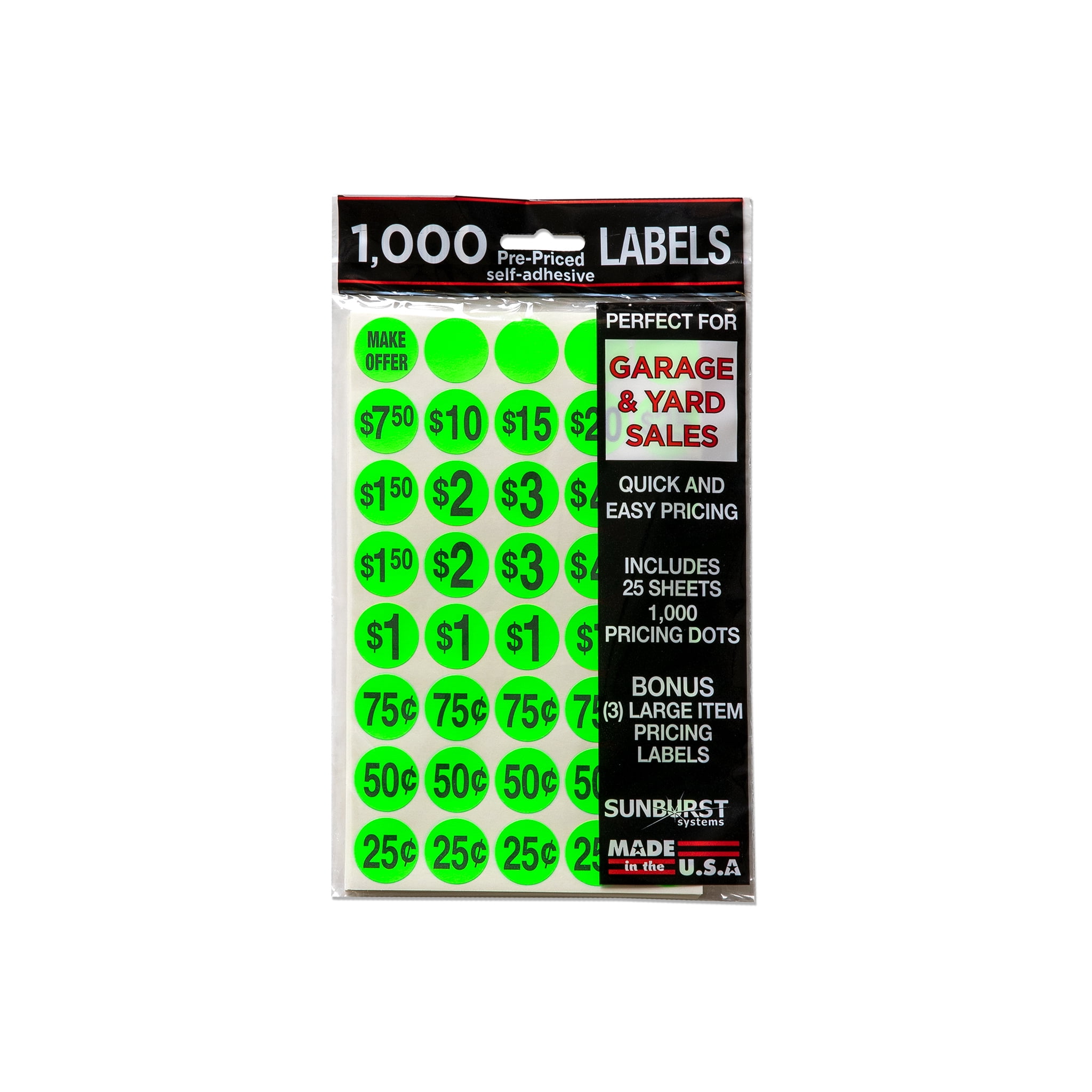 Sunburst Systems Pre-Priced Green Garage, Yard and Tent Sale Labels