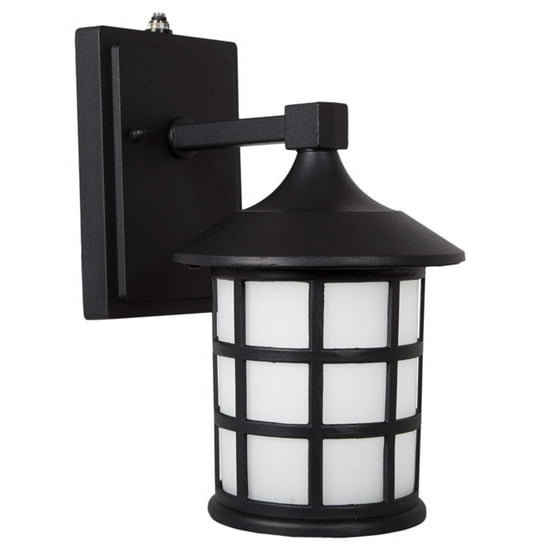 Maima Led Outdoor Wall Light Black Metal Cage W Frosted Glass Photocell Sensor 600 Lumens