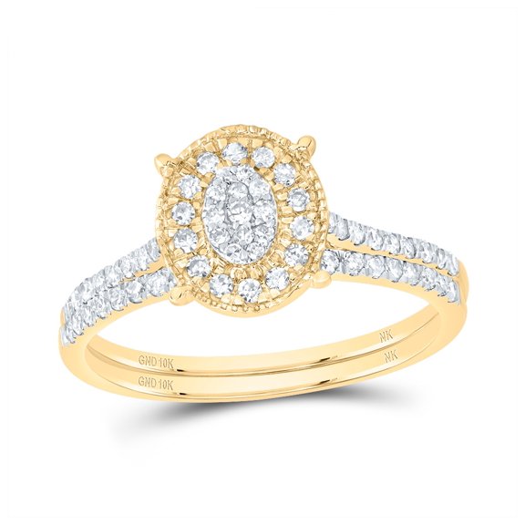 10kt Yellow Gold 3/8 Cttw Diamond Oval Single Halo Wedding Engagement Anniversary Bridal Set, Women Size: 5-9