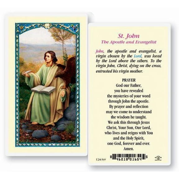 Saint John the Evangelist Laminated Catholic Prayer Holy Card with Prayer on Back, Pack of 25